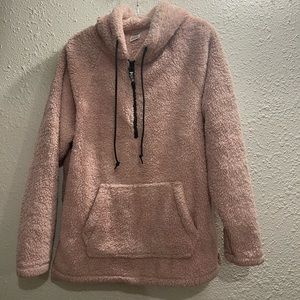 PINK VS,‎ Half Zip Pink Teddy Pullover Hoodie,Size Medium